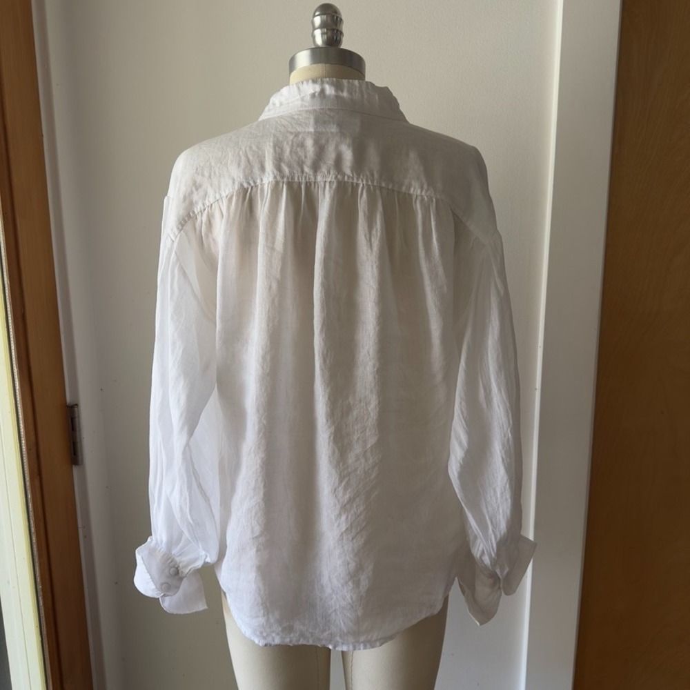 FRAME Emma Blouse Sheer White 100% Ramie Ctn Oversized Balloon Long Sleeve-Sz XS - Picture 16 of 16
